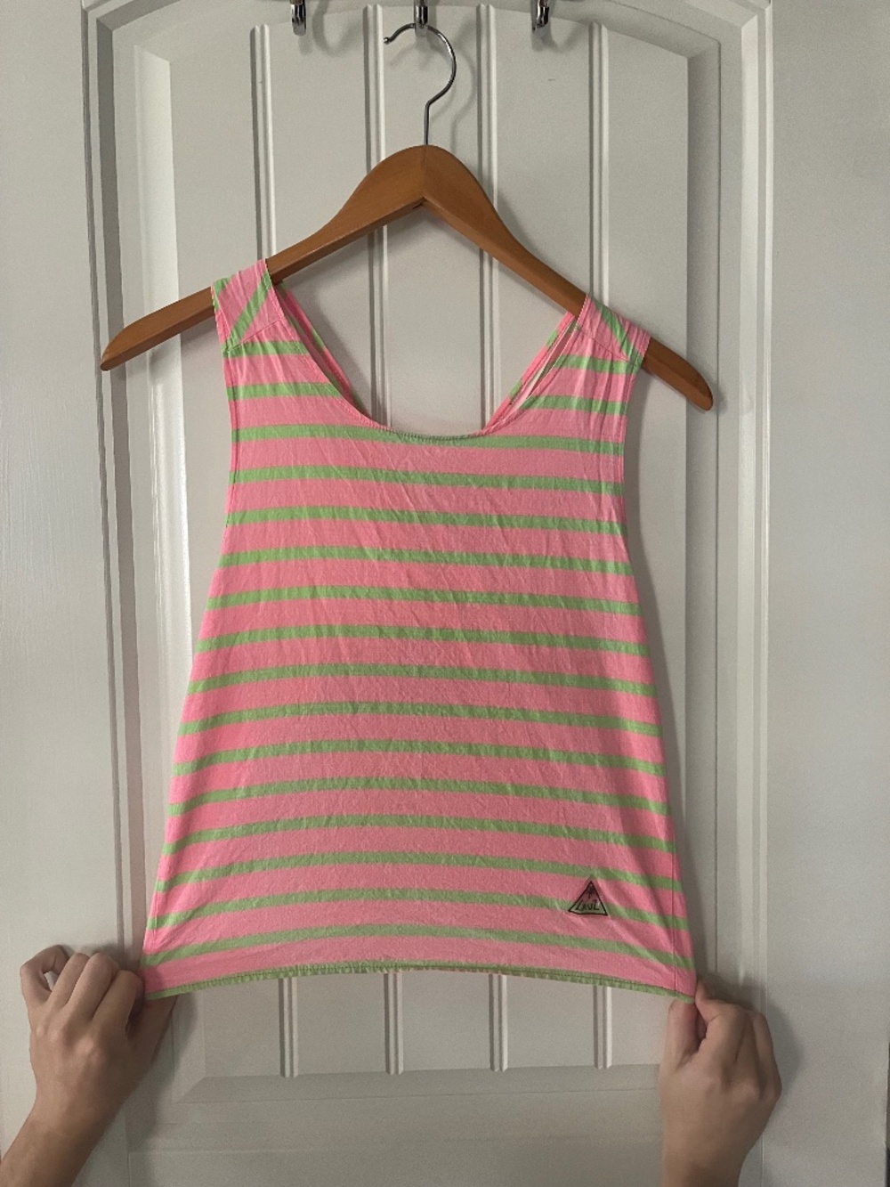 Vintage pink and green striped open back tank top